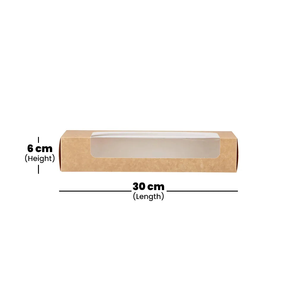 hotpack brown long sandwich box with window 8 x 6 x 30 cm 250 pcs