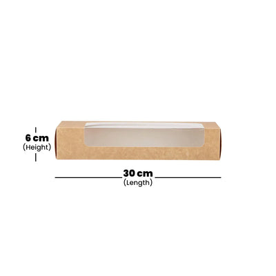 hotpack brown long sandwich box with window 8 x 6 x 30 cm 250 pcs