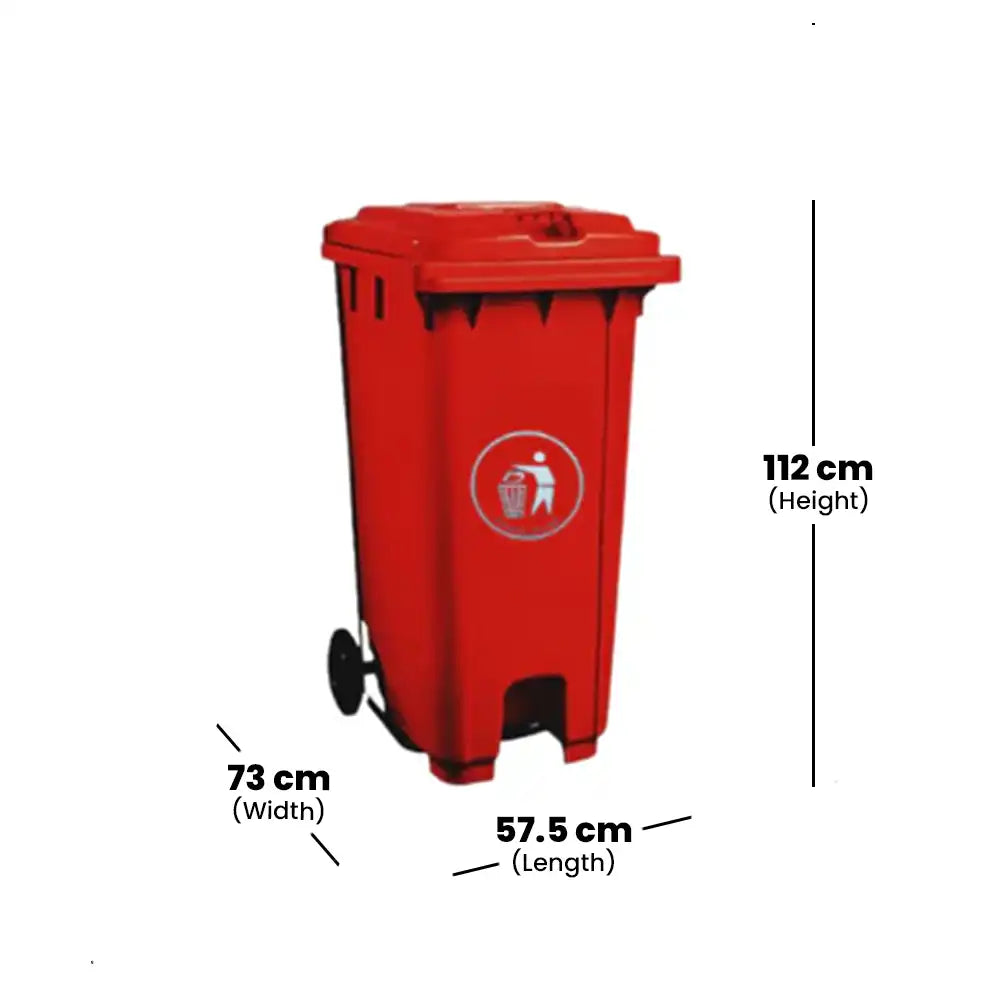 THS CNC240 Red Plastic Garbage Bin With Wheel And Centre Pedal 240 L