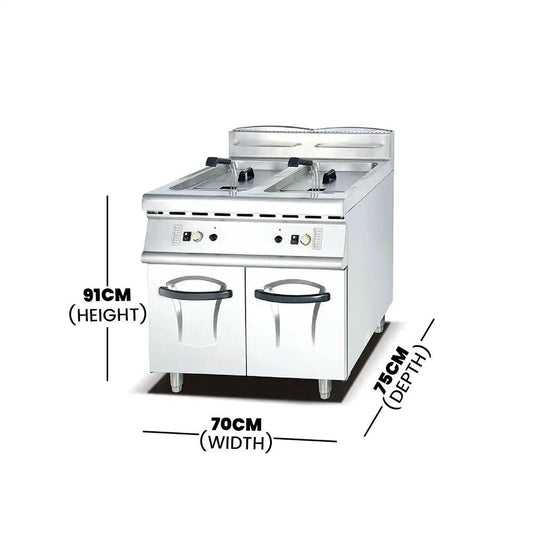 THS Stainless Steel 2 Tanks With basket Commercial Gas Fryer With Lid 700x750x910MM - HorecaStore