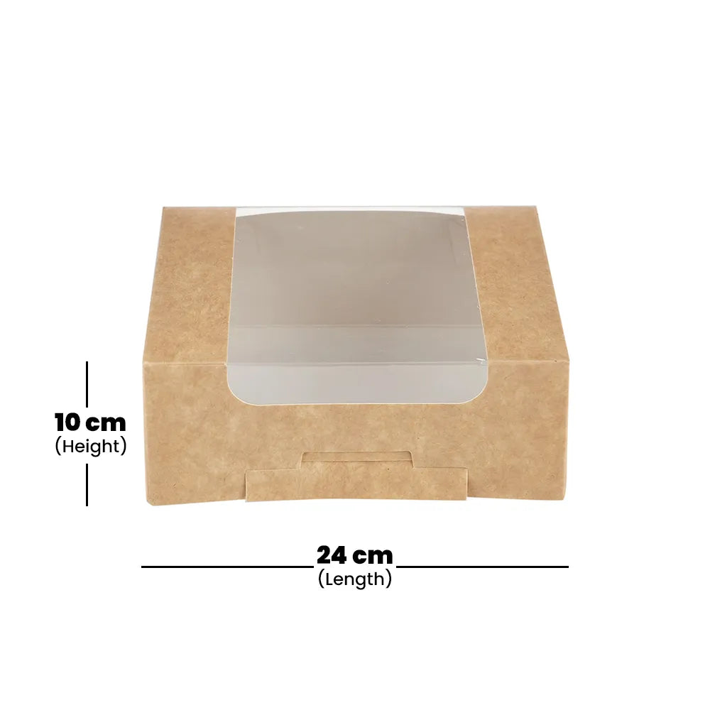 hotpack kraft square deli box with a window 24 x 24 x 10 cm 150 pcs