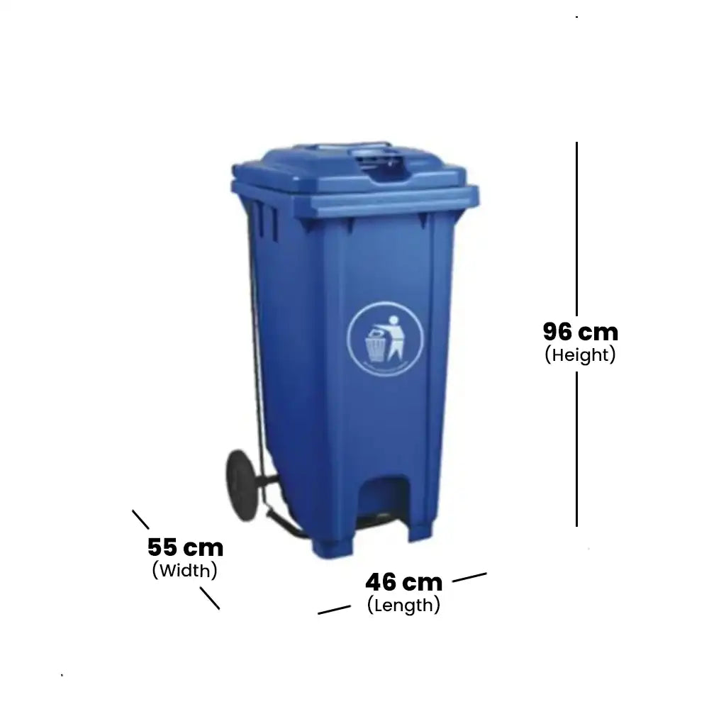 THS CNC120 Blue Plastic Garbage Bin With Wheel And Centre Pedal 120 L