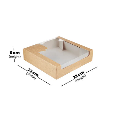 hotpack kraft square deli box with a window 23 x 23 x 6 cm 200 pcs