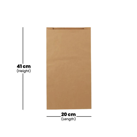 hotpack pinch or flat bottom kraft paper bag 20 x 10 x 41 cm 4 kg