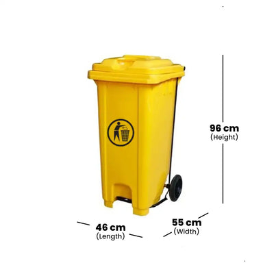 THS CNC120 Yellow Plastic Garbage Bin With Wheel And Centre Pedal 120 L