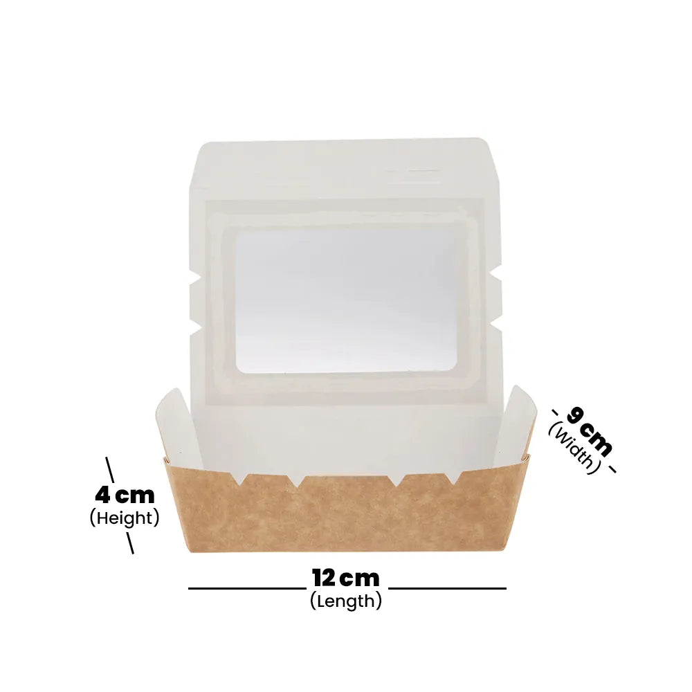 hotpack brown top lunch box with window 12 x 9 x 4 cm 150 pcs