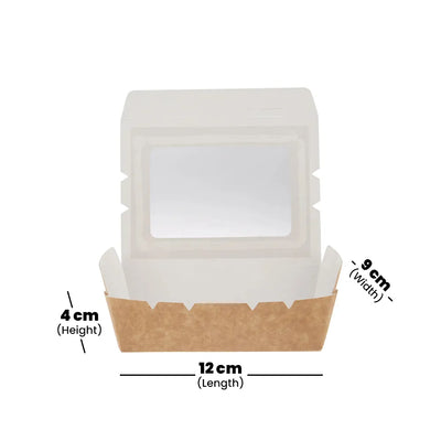 hotpack brown top lunch box with window 12 x 9 x 4 cm 150 pcs