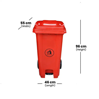 THS CNC120 Red Plastic Garbage Bin With Wheel And Centre Pedal 120 L