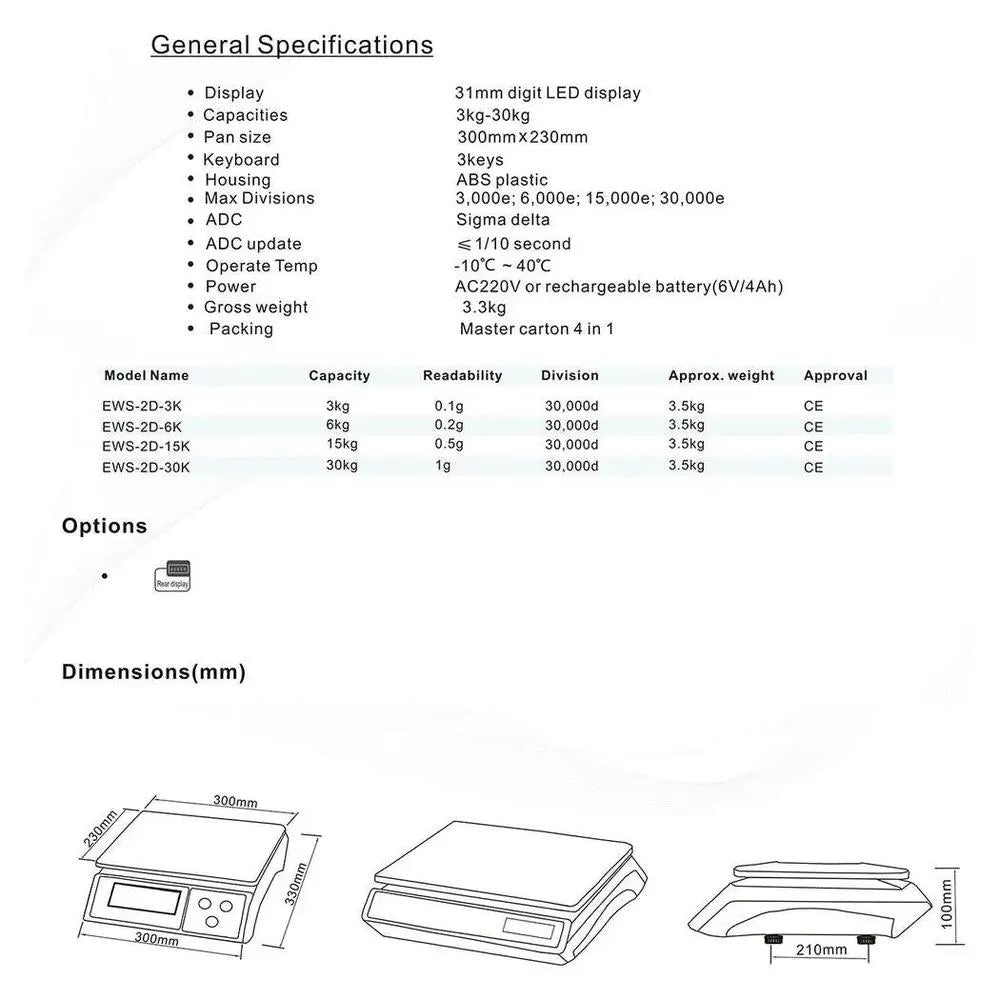 Endel EWS-2D Electronic Weight Scale Capacity 3-30 kg