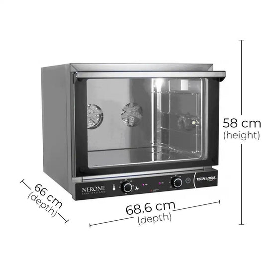 Tecnodom FEM04NEGNV Manual Convection Oven – 4 Trays, Loading Capacity 4 x GN 1/1 Trays, Electrical Power 3.15 kW, 68.6 x 66 x 58 cm - HorecaStore