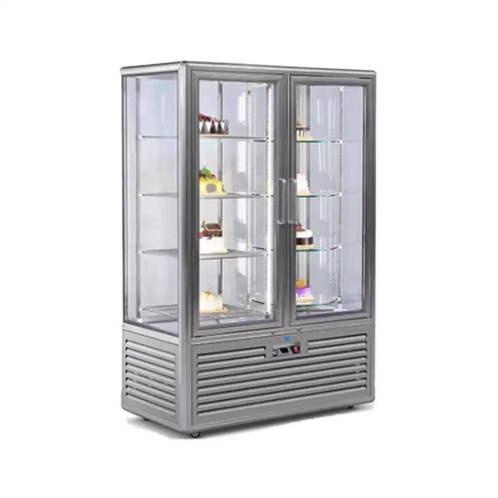 fg828l2 a1 dessert showcase four sided glass door rotary cake display cabinet upright refrigerator painted steel coating 124 5 x 65 x 185 cm