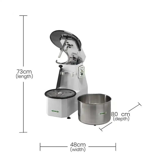 Fimar Stainless Steel Electric 1500W IM38CN405T Spiral Kneader Dough Mixer With Liftable Head, And Removable 42L Bowl 3 Phase, 80 X 48 X 73 cm   HorecaStore
