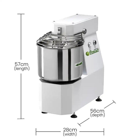 Fimar Stainless Steel Electric 370W IM7SNG405T Spiral Kneader Dough Mixer With Fixed Head, And 10L Bowl 3 Phase, 56 X 28 X 57 cm   HorecaStore
