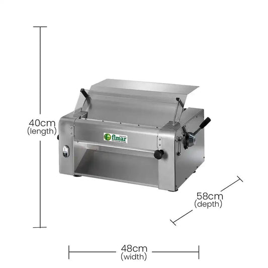 Fimar Stainless Steel Electric 370W SFSI32023050TM Pasta And Pizza Dough Roller Machine 1 Phase, 58 X 48 X 40 cm   HorecaStore