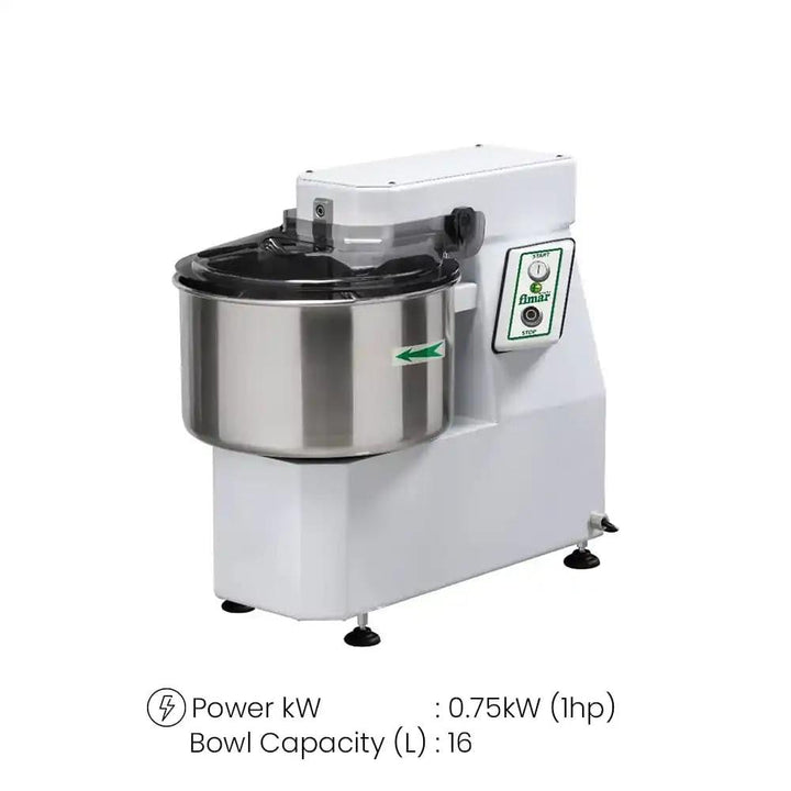 Fimar Stainless Steel Electric 750W IM12SN405T Spiral Kneader Dough Mixer With Fixed Head, And 16L Bowl 3 Phase, 65 X 35 X 60 cm   HorecaStore