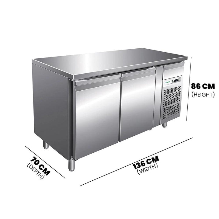 Forcar G-GN2200TN Double Door Under Counter Chiller With Backsplash 282 Liter 470W, 136 X 70 X 86 cm - HorecaStore