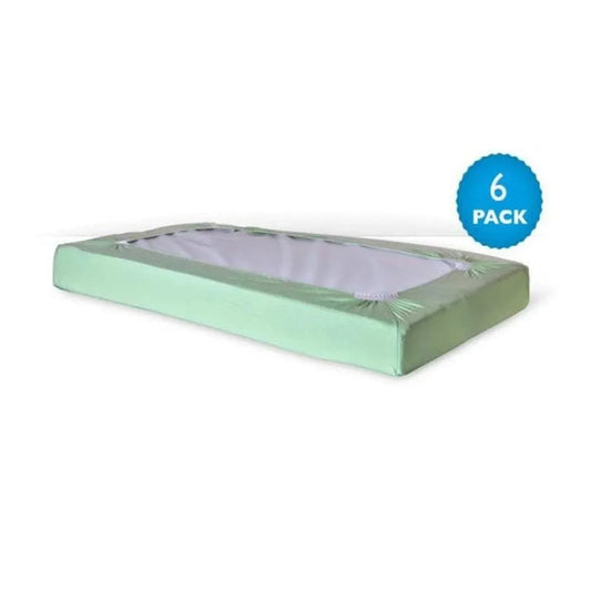 Foundations 100% Cotton Safefit Elastic Sheet for Full Size Crib, Color Mint, Pack of 6