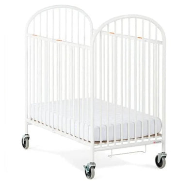 Pinnacle Compact Size 4 Sides Folding Metal Baby Crib With Mattress, Color White - Foundation USA