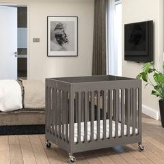 Foundations Wooden Boutique Compact Folding Baby Crib OM+ to 25 Kg, L 101.6 x W64.77 x H 88.9 cm Gray
