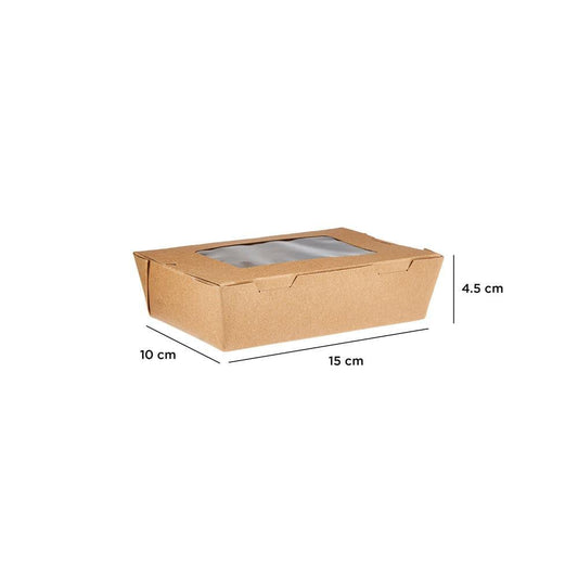Free Plastik FPD1019 Paper Lunch Box With Window 150pcs, 4.5 X 10 X 15 cm - HorecaStore
