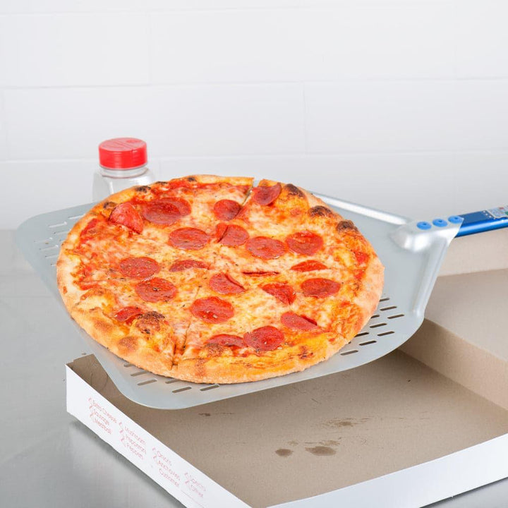 GI Metal A-37RF/120 Aluminium Rectangular 36 X 36 CM Perforated Pizza Peel With 120 CM Handle - HorecaStore