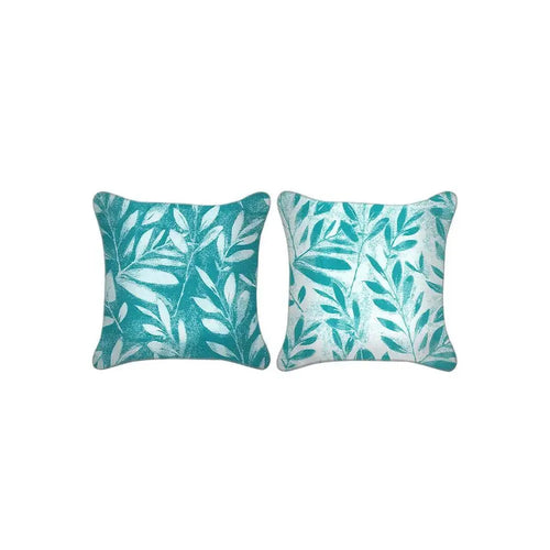 Gymkhana Leaf Outdoor Decorative Cushion, Cyan/White, 45x45 cm