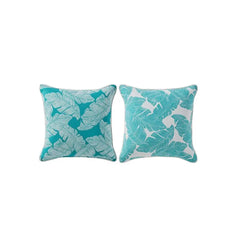 Gymkhana Palm Outdoor Decorative Cushion, Cyan/White, 45x45 cm