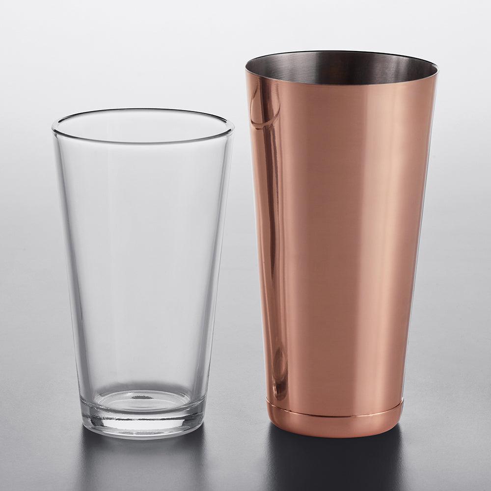 THS BAH1029 Copper Plated Boston bar Shaker with Weighted Base Plus Boston Shaker Glass 80cl/50cl, Set of 2