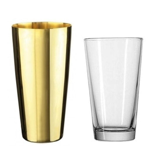 THS BAH1030 Gold Plated Boston bar Shaker with Weighted Base Plus Boston Shaker Glass 80cl/50cl, Set of 2 - HorecaStore