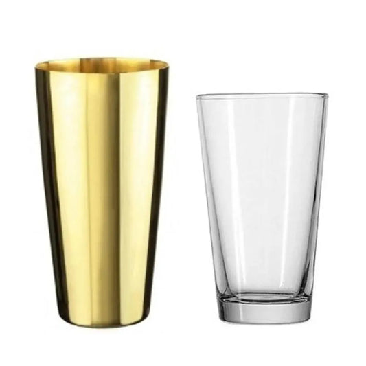 THS BAH1030 Gold Plated Boston bar Shaker with Weighted Base Plus Boston Shaker Glass 80cl/50cl, Set of 2