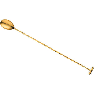 THS BAH1062 Gold Plated Bar Spoon With Muddler 16 Inches