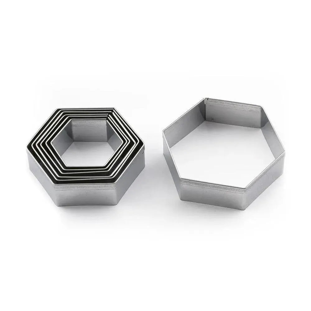 THS Stainless Steel Pastry And Cookie Cutters Hexagon Shape Set Of 6Pcs, H 4.5CM Assorted Sizes