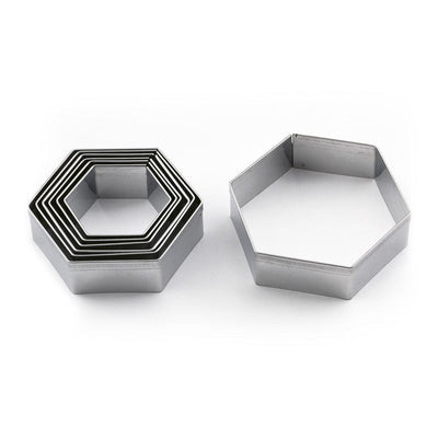 THS Stainless Steel Pastry And Cookie Cutters Hexagon Shape Set Of 6Pcs, H 4.5CM Assorted Sizes