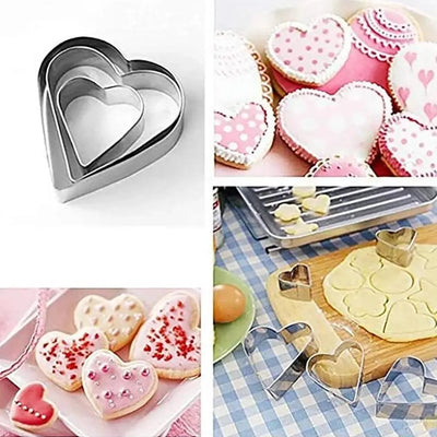 THS Stainless Steel Pastry And Cookie Cutters Plain Heart Shape Set Of 6Pcs, H 4.5CM Assorted Sizes