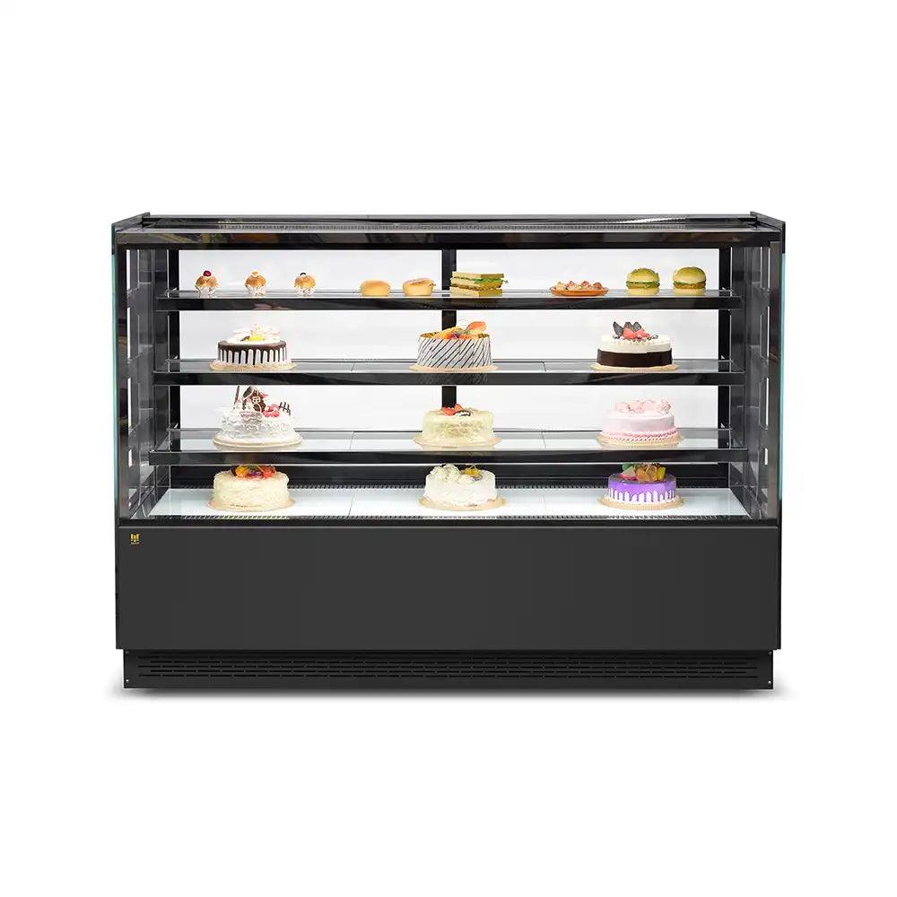 inofrigo fcs100r3m front flat glass cake display showcase with led light stainless steel mirror base 100 x 68 5 x 130 cm 3 shelves