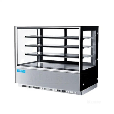 inofrigo fcs120r3m front flat glass rectangular cake display showcase with led light stainless steel black base 120 x 70 x 130 cm 3 shelves