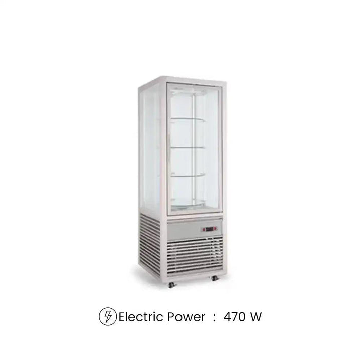 inofrigo fg418l1 a1 single upright cold showcase rotating with full glass and led light stainless steel coating 64 8 x 64 8 x 185 cm 4 shelves