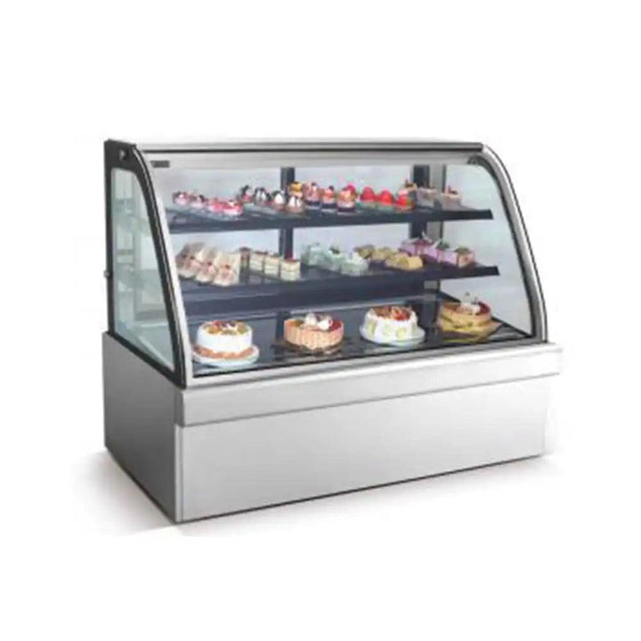 inofrigo fgw1200 c2stainless steel front curved double arc cold cake display showcase with led light mirror base 3 shelves 120 x 68 5 x 122 cm