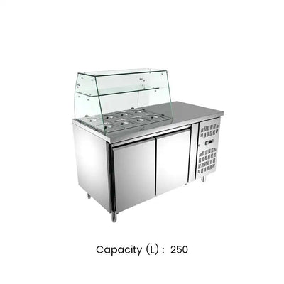 inofrigo gn2100tn ventilated salad counter chiller open top for gn pans glass roof stainless steel construction 70 x 136 5 x 125 cm 250 liters