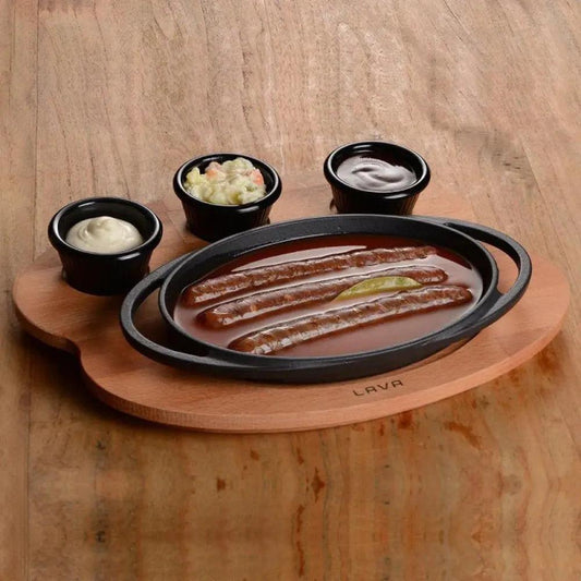 Lava Enameled Cast Iron Serving Dish 11 inch-Oval with Beechwood Service  Platter,Cast Iron Copper Formed Cover