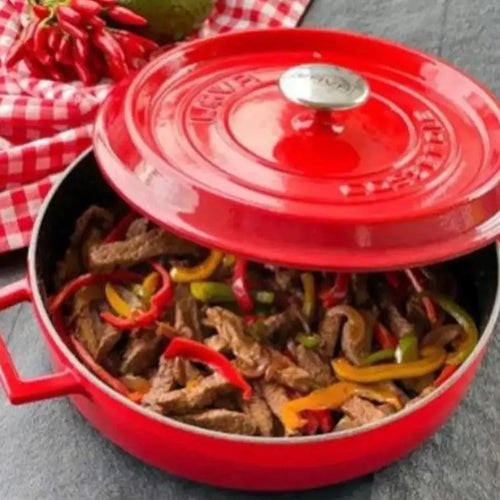 Lava Multipurpose Casserole, Round Ø 24cm,2.47 Litres, Enameled Cast Iron, Self Handled, Color Red