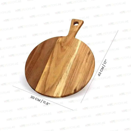 Lava Wood Round Serving And Chopping Board with Handle Ø 30 x L 43 cm - HorecaStore