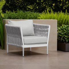 Gymkhana Ithaca Outdoor Armchair With Cushions Removable Covers Aluminium Frame, White/Silver/Beige, 86x86x72.5 cm