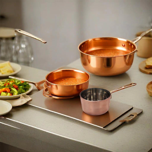 THS Pure Copper Sauce pan with SS 18/10 inside , With Pure Brass Handle 6.4x6.4x3.5cm