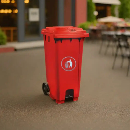 THS CNC240 Red Plastic Garbage Bin With Wheel And Centre Pedal 240 L