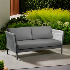 Gymkhana Ithaca Outdoor 2 Seater Sofa with 2 Back Cushion Removable Lining, Silver/Charcoal, 167.5x86x72.5 cm