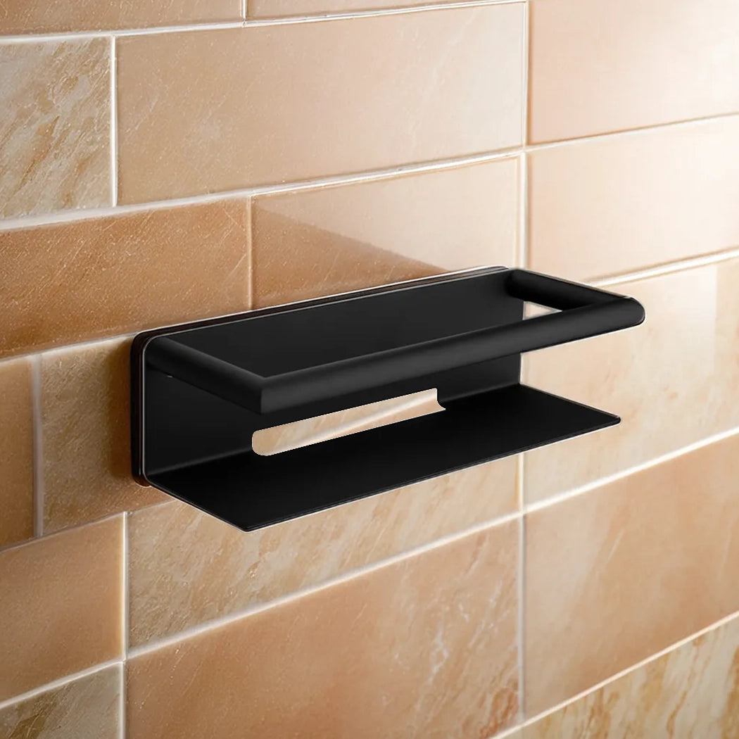 bagnodesign-matt-black-hotel-wall-mounted-shelf-with-rail-30x10x8-cm