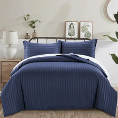 THS Eternal Stripes Double/Queen Cotton Duvet Cover Navy Blue