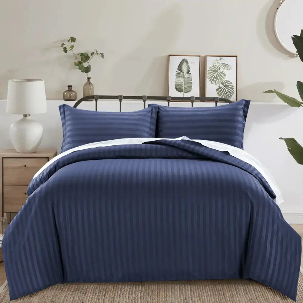 ths eternal stripes single cotton duvet cover navy blue