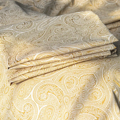 ths elysian paisley double jacquard cotton flat bed sheet gold